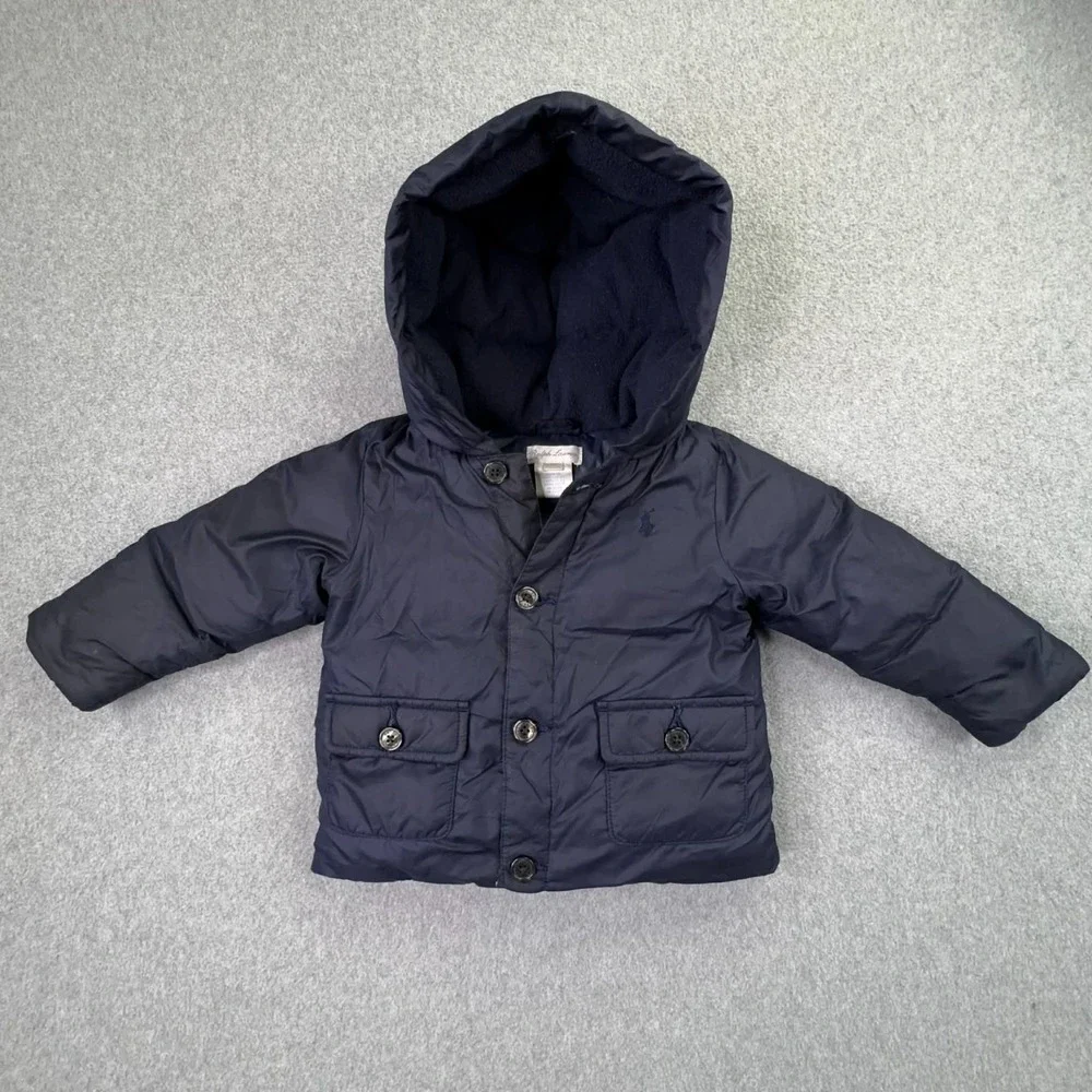 Ralph Lauren Infant Down Puffer Jacket Size 6M‎ Navy Pony Pockets Preppy City